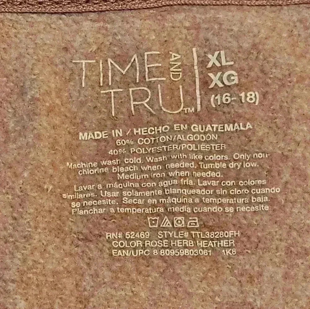 Time and tru, XL girls pink hoodie, 60% cotton, 40% polyester - Picture 9 of 10